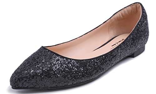 Feversole Damen Klassische Ballerinas Profilsohle Glänzende Paillette Flach Punkt Punkt glänzend Schwarz 36 von Feversole