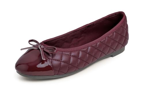 Feversole Damen Klasssische Ballerinas Lack Balerinaschuhe Flach Damenschuhe Burgundisch Zehenkappe EU 38.5 von Feversole