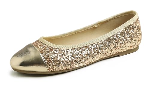 Feversole Damen Klasssische Ballerinas Lack Balerinaschuhe Flach Damenschuhe Gold Zehenkappe EU 38 von Feversole