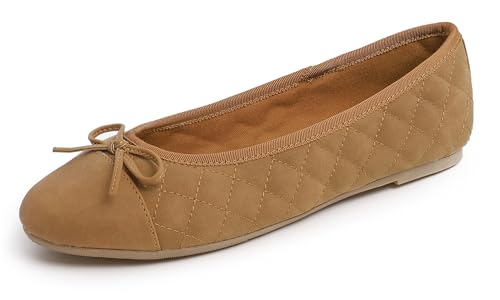 Feversole Damen Klasssische Ballerinas Lack Balerinaschuhe Flach Damenschuhe Kamel Nubuk Zehenkappe EU 39 von Feversole
