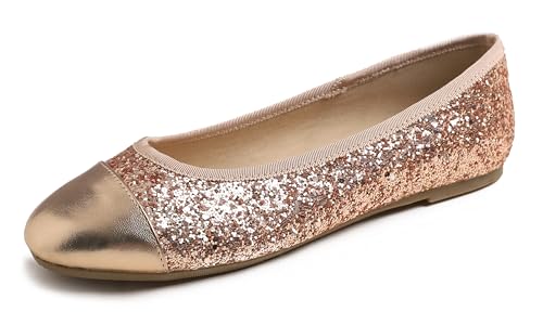 Feversole Damen Klasssische Ballerinas Lack Balerinaschuhe Flach Damenschuhe Roségold Zehenkappe EU 37.5 von Feversole