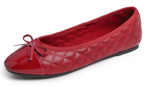 Feversole Damen Klasssische Ballerinas Lack Balerinaschuhe Flach Damenschuhe Rot Zehenkappe EU 40 von Feversole