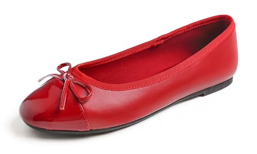 Feversole Damen Klasssische Ballerinas Lack Balerinaschuhe Flach Damenschuhe Rot Zehenkappe EU 42 von Feversole