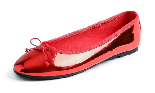 Feversole Damen Klasssische Ballerinas Lack Balerinaschuhe Flach Damenschuhe Rot spiegeln 37 EU von Feversole