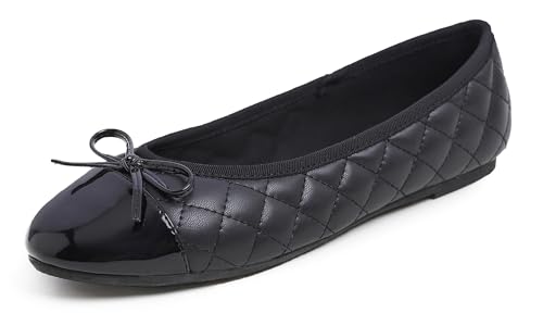 Feversole Damen Klasssische Ballerinas Lack Balerinaschuhe Flach Damenschuhe Schwarz Zehenkappe EU 36 von Feversole