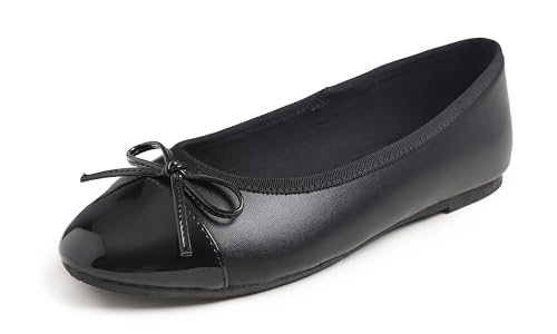 Feversole Damen Klasssische Ballerinas Lack Balerinaschuhe Flach Damenschuhe Schwarz Zehenkappe EU 39 von Feversole