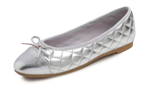 Feversole Damen Klasssische Ballerinas Lack Balerinaschuhe Flach Damenschuhe Silber Zehenkappe EU 40 von Feversole