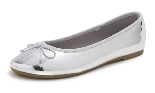 Feversole Damen Klasssische Ballerinas Lack Balerinaschuhe Flach Damenschuhe Silber spiegeln 38 EU von Feversole