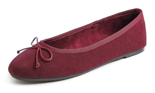 Feversole Damen Klasssische Ballerinas Samt Balerinaschuhe Flach Damen Schuhe Burgunderrot Cord 39 EU von Feversole