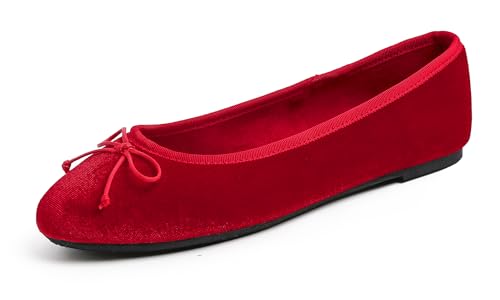 Feversole Damen Klasssische Ballerinas Samt Balerinaschuhe Flach Damen Schuhe Samt Rot 38.5 EU von Feversole