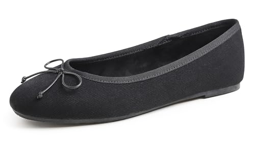 Feversole Damen Klasssische Ballerinas Samt Balerinaschuhe Flach Damen Schuhe Schwarz Cord 39 EU von Feversole