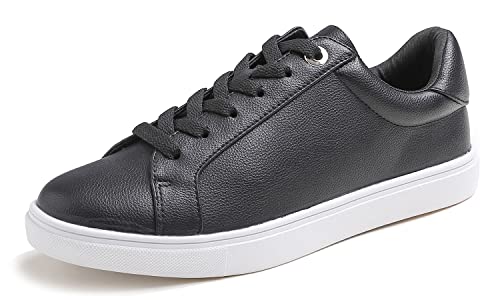 Feversole Damen Mode Leicht Frühling Sommer Veganes Leder Sneaker Casual Komfort Walking Schuhe, Black Whitesole große Ösen von Feversole