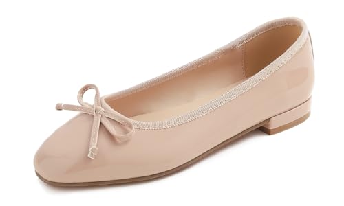 Feversole Damen Weiches Kissen Extra Gepolstert Komfort Quadratischer Kleid Schuhe Low Chunky Heels Arbeit Pumpen Nacktes Veganes Lackleder 39 EU von Feversole