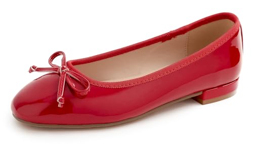 Feversole Damen Weiches Kissen Extra Gepolstert Komfort Quadratischer Kleid Schuhe Low Chunky Heels Arbeit Pumpen Rotes Lack Vegan Leder 41 EU von Feversole