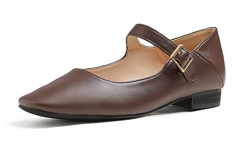 Feversole Damen Weiches Kissen Extra Gepolstert Komfort Quadratischer Zehe Mary Jane Metallschnalle Mode Ballerinas Wanderschuhe, Bronze Mary Jane,36 von Feversole