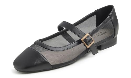Feversole Damen Weiches Kissen Extra Gepolstert Komfort Quadratischer Zehe Mary Jane Metallschnalle Mode Ballerinas Wanderschuhe, Schwarz Masche Mary Jane,41 Feversole Damen Weiches Kissen Extra Gepolstert Komfort Quadratischer Zehe Mary Jane Metallschnalle Mode Ballerinas Wanderschuhe, Schwarz Masche Mary Jane,41 von Feversole