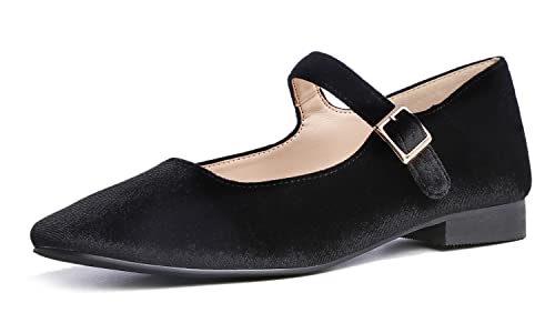 Feversole Damen Weiches Kissen Extra Gepolstert Komfort Quadratischer Zehe Mary Jane Metallschnalle Mode Ballerinas Wanderschuhe, Schwarze Mary Jane,37 von Feversole