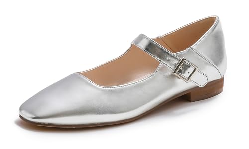 Feversole Damen Weiches Kissen Extra Gepolstert Komfort Quadratischer Zehe Mary Jane Metallschnalle Mode Ballerinas Wanderschuhe, Silber Mary Jane,37 von Feversole