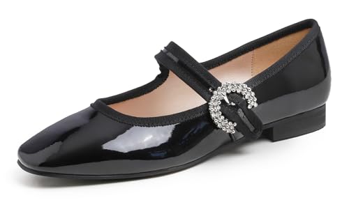 Feversole Damen Weiches Kissen Extra Gepolstert Komfort Quadratischer Zehe Mary Jane Metallschnalle Mode Ballerinas Wanderschuhe Schwarz 41 von Feversole