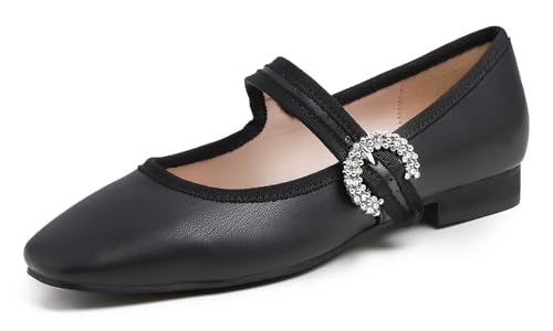 Feversole Damen Weiches Kissen Extra Gepolstert Komfort Quadratischer Zehe Mary Jane Metallschnalle Mode Ballerinas Wanderschuhe Schwarz Napa 39 von Feversole