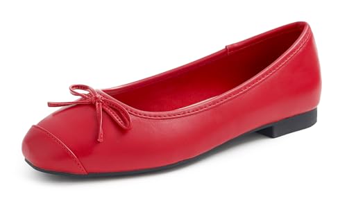 Feversole Damen Weiches Kissen Extra Gepolstert Komfort Quadratischer Zehe Mode Ballerinas Wanderschuhe Rote einfarbige Zehenkappe 40 EU von Feversole