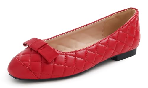 Feversole Damen Weiches Kissen Extra Gepolstert Komfort Quadratischer Zehe Mode Ballerinas Wanderschuhe Schwarz Gesteppte Zehenkappe 38.5 EU von Feversole