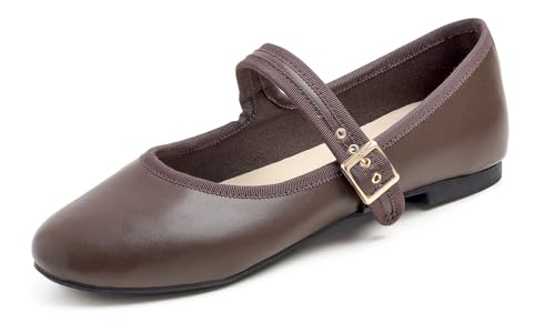 Feversole Damen Weiches Kissen Extra Gepolstert Komfort Runde Zehe Mary Jane Metallschnalle Mode Ballerinas Wanderschuhe, Bronze Mary Jane, 40 von Feversole