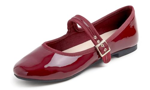 Feversole Damen Weiches Kissen Extra Gepolstert Komfort Runde Zehe Mary Jane Metallschnalle Mode Ballerinas Wanderschuhe, Burgundisch Mary Jane, 42 von Feversole