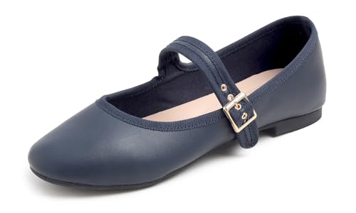 Feversole Damen Weiches Kissen Extra Gepolstert Komfort Runde Zehe Mary Jane Metallschnalle Mode Ballerinas Wanderschuhe, Marine Mary Jane, 36 von Feversole