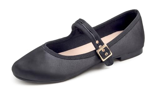 Feversole Damen Weiches Kissen Extra Gepolstert Komfort Runde Zehe Mary Jane Metallschnalle Mode Ballerinas Wanderschuhe, Schwarz Satin Mary Jane, 38 Feversole Damen Weiches Kissen Extra Gepolstert Komfort Runde Zehe Mary Jane Metallschnalle Mode Ballerinas Wanderschuhe, Schwarz Satin Mary Jane, 38 von Feversole