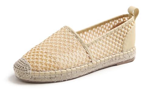 Feversole Espadrilles für Damen & Herren Freizeitschuhe Flache-Schuhe Leinenschuhe Sneaker Damen-Slip-On Beige PP Gras 37 EU von Feversole
