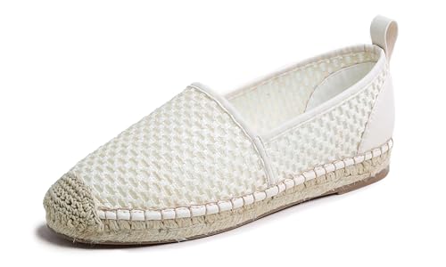Feversole Espadrilles für Damen & Herren Freizeitschuhe Flache-Schuhe Leinenschuhe Sneaker Damen-Slip-On Cremefarbenes PP Gras 37.5 EU von Feversole