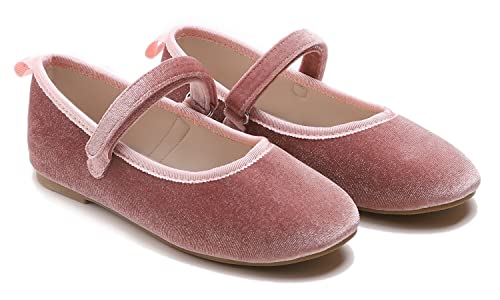 Feversole Girls Cute Dress, Mädchen süßes Kleid Mary Jane Schuhe weiche Party Urlaub Ballerinas Rosa Samt Größe 33 EU von Feversole