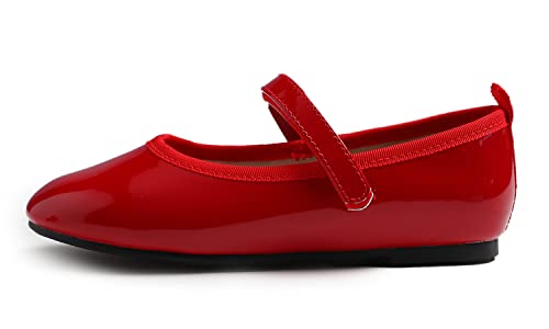 Feversole Girls Cute Dress, Mädchen süßes Kleid Mary Jane Schuhe weiche Party Urlaub Ballerinas Rot Veganes Lackleder Größe 31 EU von Feversole