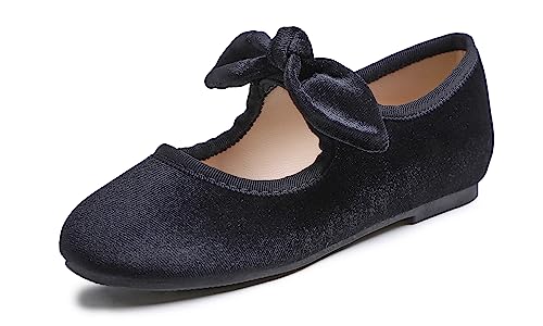 Feversole Girls Cute Dress, Mädchen süßes Kleid Mary Jane Schuhe weiche Party Urlaub Ballerinas Runde Spitze Stretchy,Synthetik elastisch flach Niedliche Schleife Größe 30 EU von Feversole