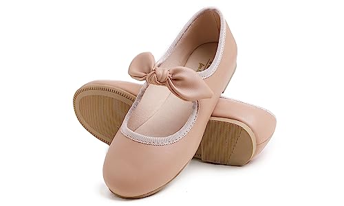 Feversole Girls Cute Dress, Mädchen süßes Kleid Mary Jane Schuhe weiche Party Urlaub Ballerinas Runde Spitze Stretchy,Synthetik elastisch flach Niedliche Schleife Rosa Napa Größe 33 EU von Feversole