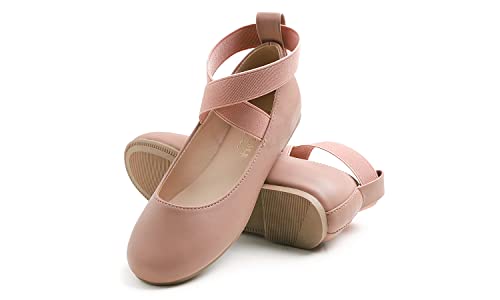 Feversole Girls Cute Dress, Mädchen süßes Kleid Mary Jane Schuhe weiche Party Urlaub Ballerinas Runde Spitze Stretchy,Synthetik elastisch flach Rosa Größe 35 EU von Feversole