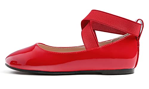 Feversole Girls Cute Dress, Mädchen süßes Kleid Mary Jane Schuhe weiche Party Urlaub Ballerinas Runde Spitze Stretchy,Synthetik elastisch flach Rot Größe 31 EU von Feversole