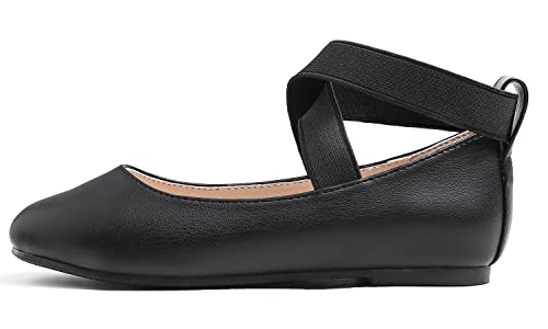 Feversole Girls Cute Dress, Mädchen süßes Kleid Mary Jane Schuhe weiche Party Urlaub Ballerinas Runde Spitze Stretchy,Synthetik elastisch flach Schwarzes Größe 29 EU von Feversole