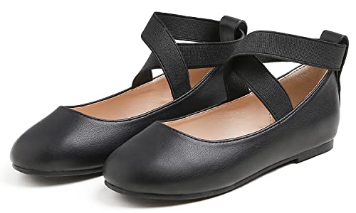 Feversole Girls Cute Dress, Mädchen süßes Kleid Mary Jane Schuhe weiche Party Urlaub Ballerinas Runde Spitze Stretchy,Synthetik elastisch flach Schwarzes Größe 30 EU von Feversole