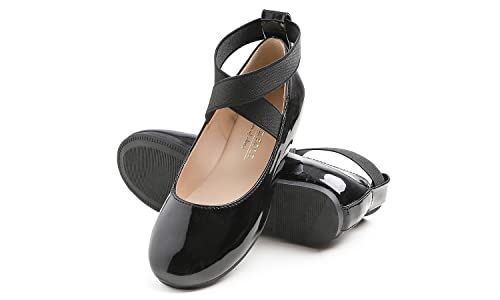 Feversole Girls Cute Dress, Mädchen süßes Kleid Mary Jane Schuhe weiche Party Urlaub Ballerinas Runde Spitze Stretchy,Synthetik elastisch flach Schwarzes Größe 30 EU von Feversole