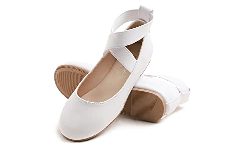Feversole Girls Cute Dress, Mädchen süßes Kleid Mary Jane Schuhe weiche Party Urlaub Ballerinas Runde Spitze Stretchy,Synthetik elastisch flach Weiß Größe 31 EU von Feversole