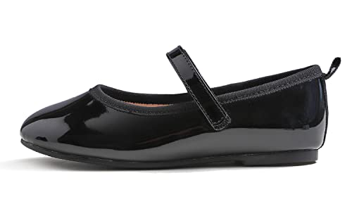 Feversole Girls Cute Dress, Mädchen süßes Kleid Mary Jane Schuhe weiche Party Urlaub Ballerinas Schwarzes Veganes Lackleder Größe 29 EU von Feversole