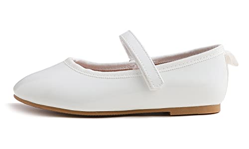 Feversole Girls Cute Dress, Mädchen süßes Kleid Mary Jane Schuhe weiche Party Urlaub Ballerinas Weiß Veganes Lackleder Größe 30 EU von Feversole