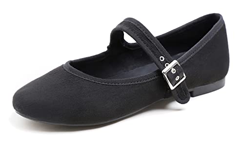 Feversole Mary Jane Halbschuhe,Flach Freizeit Tanzschuhe Schwarz Fell Wildleder 40 EU von Feversole