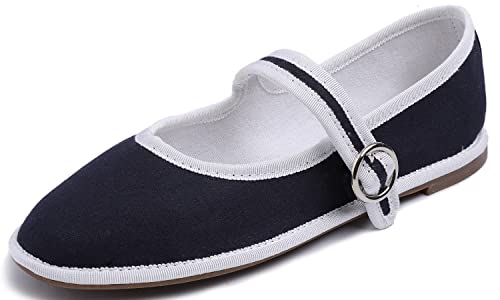 Feversole Canvas Mary Jane Halbschuhe,Flach Freizeit Tanzschuhe von Feversole