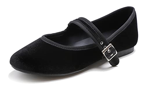 Feversole Mary Jane Halbschuhe,Flach Freizeit Tanzschuhe,Mary Jane aus schwarzem Samt mit veganem Futter 37 Feversole Mary Jane Halbschuhe,Flach Freizeit Tanzschuhe,Mary Jane aus schwarzem Samt mit veganem Futter 37 von Feversole
