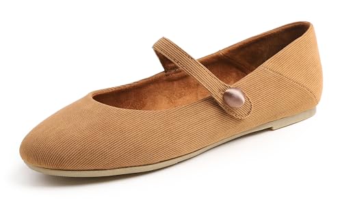 Feversole Mary Jane Samt Damenschuhe Flache Pumps geschlossen Bequeme Schuhe Kamel Kord 41 EU von Feversole