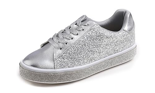 Feversole Mode Funkeln Plattform Strass Party Urlaub Hochzeit Turnschuhe EIS Silber 37 von Feversole