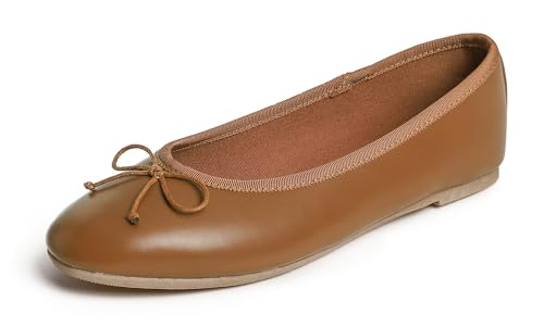Feversole Napa Round Ballerina, Damen Klasssische Ballerinas Matt Balerinaschuhe Flach Damenschuhe Kamelfarbenes glattes veganes Leder 36 EU von Feversole